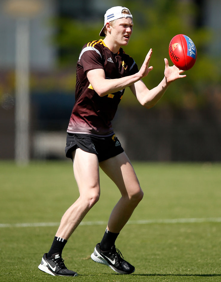 AFL 2015 Training - Hawthorn 031215 MELBOURNE, AUSTRALIA - DECEMBER 3: James Sicily of the Hawks in action during the Hawthorn Hawks training session at the Ricoh Centre, Melbourne on December 3, 2015. (Photo: Michael Willson/AFL Media)